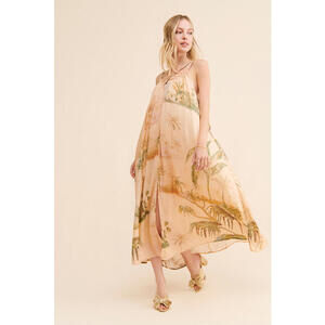 Anthropologie - Maxi Dress with Botanical Print and Spaghetti Straps, Size M